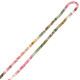 天然碧玺切面方块糖果渐变色刻面方糖2mm项链小珠子diy手工串珠配