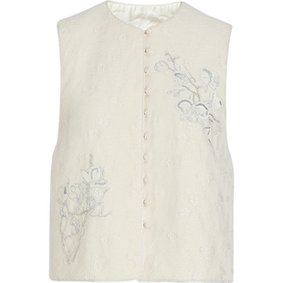 秸熙春秋新款新中式轻国风重工亮片绣花马夹叠穿提花时尚马甲外套