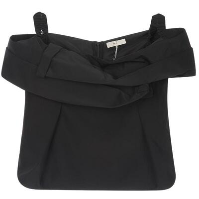 RECTO 女士极简优雅不对称垂坠领型黑白两色露肩上衣