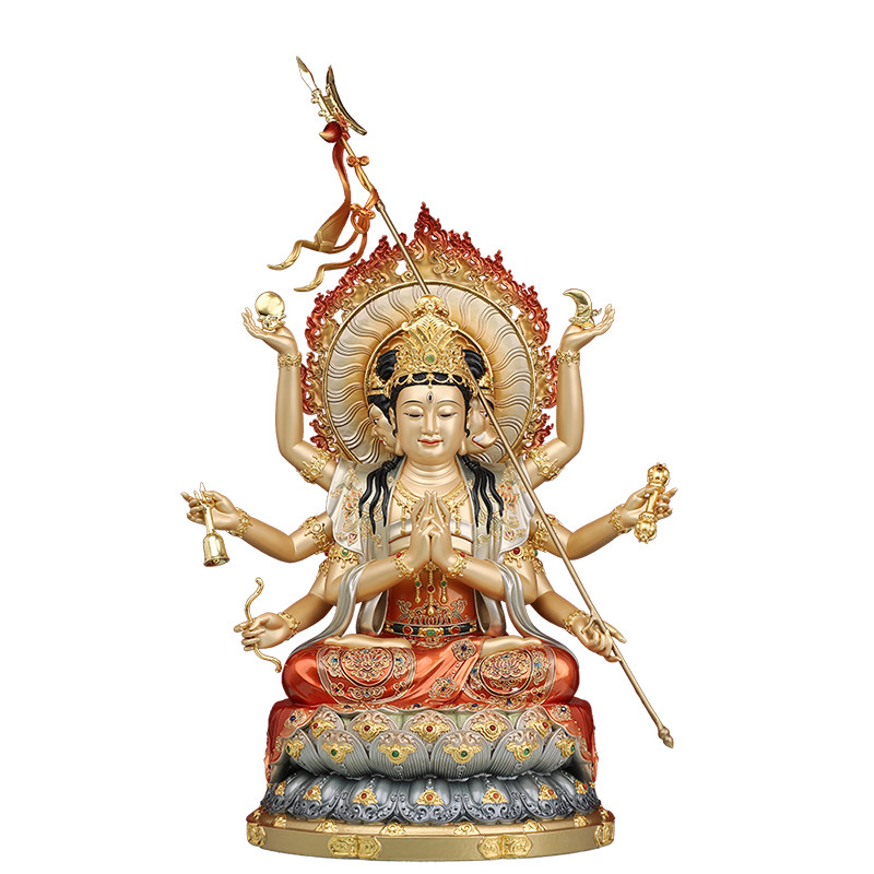 台湾铜彩绘斗姆元君神像铜雕彩绘斗母星君家用斗姥斗姆像供奉摆件