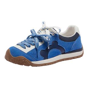 熊猫骆驼女鞋2026春季新款复古板鞋休闲百搭蓝色德训鞋软底运动鞋