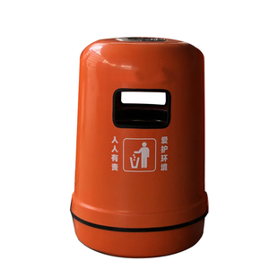 130L大容量圆形玻璃钢垃圾桶 橙色玻璃纤维垃圾箱 香港街头垃圾桶