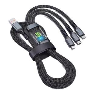 新款100w三合一快充数据线一拖三带灯闪充适用于苹果iphone华为荣耀Type-C安卓vivo通用充电器多头车载充电线