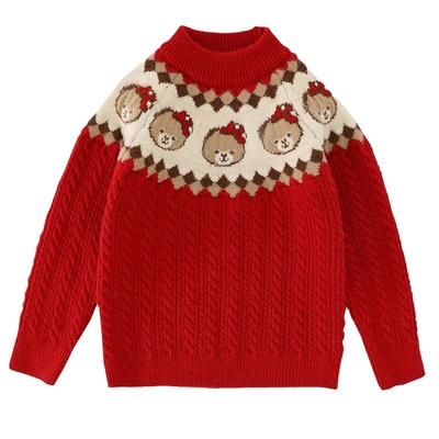女童秋冬加绒加厚半高领针织毛衣