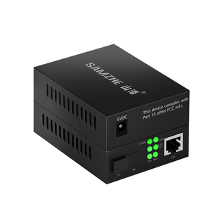 山泽电信级光纤收发器 SC口自适应光电转换器 光纤远距组网传输器