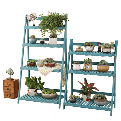 梯形置物落地折叠户外实木花架