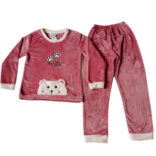 冬季珊瑚绒睡衣女长袖秋冬保暖加厚加绒甜美可爱法兰绒家居服套装