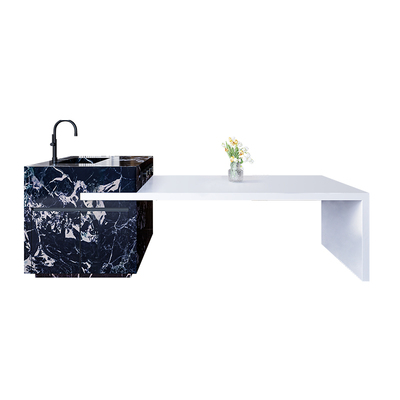 意式极简可伸缩岩板岛台餐桌导台