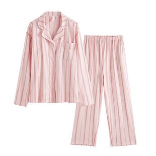 康妮雅纯棉睡衣女秋季长袖长裤甜美宽松透气休闲翻领全棉家居服