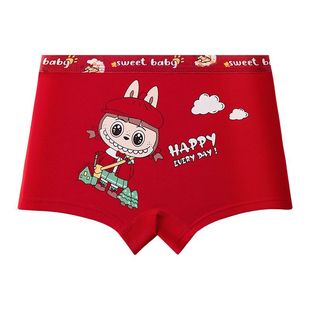 新年红儿童内裤女童纯棉平角三角小女孩四角中大童短裤宝宝内裤