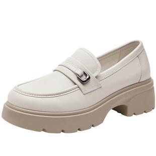 红蜻蜓女鞋一脚蹬休闲皮鞋春季真皮鞋子厚底乐福鞋2026新款单鞋女