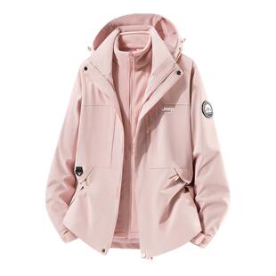 吉普冲锋衣女款三合一2026新款秋冬季户外登山服情侣夹克外套男女