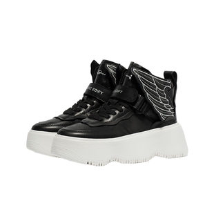 CDF女鞋轻奢时尚春款百搭真皮松糕厚底高帮鞋女魔术贴休闲鞋板鞋