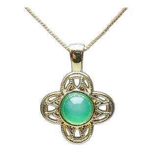 金镶玉吊坠合金镶嵌天然绿玉髓幸运草玉坠女款项链锁骨链配饰挂件