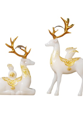 创意招财鹿仿玉摆件吉祥桌面装饰