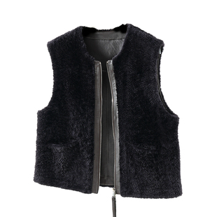 欧洲站高端真皮真毛羊羔毛皮毛一体皮草毛毛马甲女2025新款女装