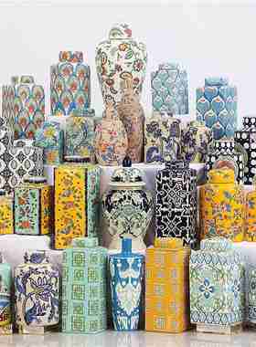 中欧式家居装饰粉彩陶瓷储物罐民宿客厅电视柜摆件玄关博古架摆设