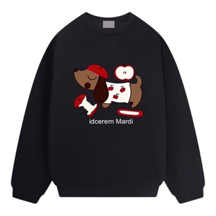 idcerem Mardi腊肠狗卫衣女冬季韩版杏色苹果狗印花圆领加绒上衣