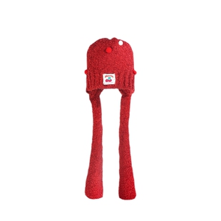 AJIDOU阿吉豆帽子女红色新年圣诞毛球复古大头围秋冬保暖帽毛线帽