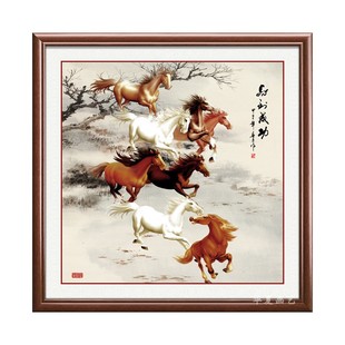 马到成功装饰画八骏图挂画骏马图新中式办公室入户玄关客厅过道画