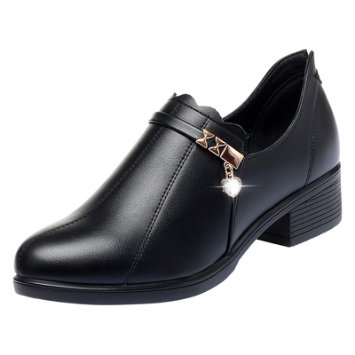 软底大码41-43中年风粗跟妈妈鞋