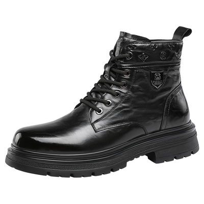 真牛皮马丁靴男款高帮加绒皮鞋