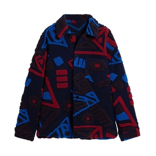 Desigual25秋冬新品宽松撞色提花翻领长袖男式外套