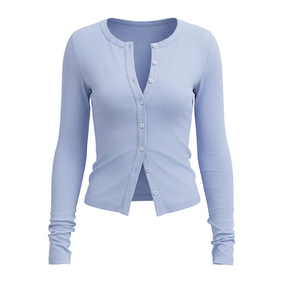 call it a day蓝色/烟紫色圆领长袖开衫修身吊带针织套装休闲卫裤