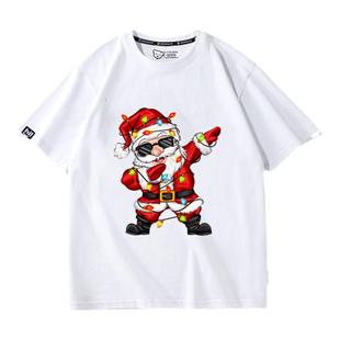 圣诞新款Merry Christmas 字母印花休闲百搭红色亲子情侣童装T恤