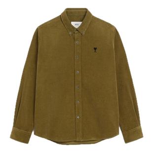 【季末甄选】Ami Paris 男士黑色ADC灯芯绒衬衫 爱心休闲棉质上衣