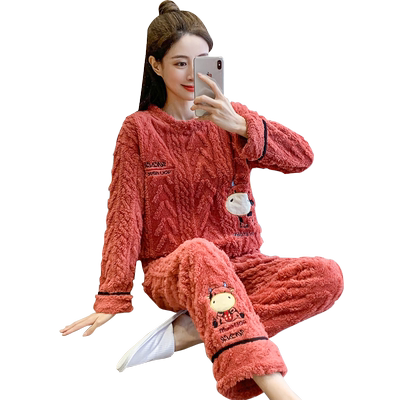 冬季红色新款加绒加厚喜庆居家服