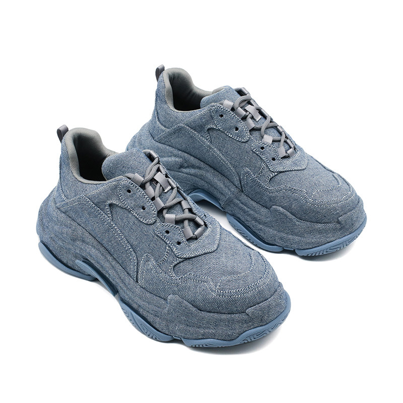 【帽子先森】淡蓝复古老爹鞋男牛仔布运动鞋厚底增高松糕鞋低帮鞋