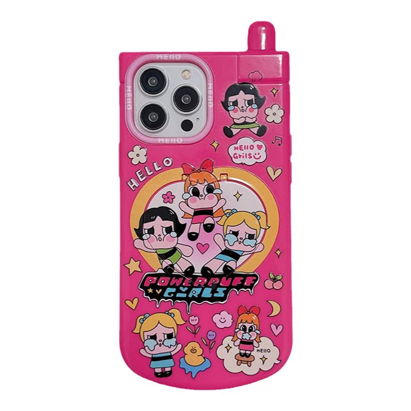 日本飞天小女警大哥大镜面卡通适用iPhone15ProMax手机壳可爱少女防摔16苹果14pro软壳个性时尚i13全包保