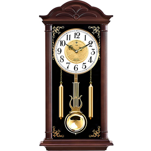 北极星中式挂钟客厅石英钟欧式创意复古中式静音摆钟摇摆壁挂钟表