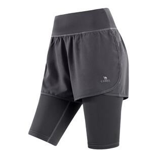 骆驼瑜伽裤女夏季假两件速干运动短裤弹力健身裤外穿紧身裤五分裤