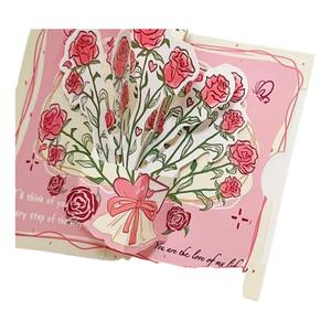 立体玫瑰贺卡ins高颜值复古3D可折叠祝福卡片带信封闺蜜情侣礼物