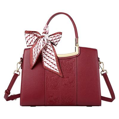 啄木鸟真皮红色婚包女新娘2025新款秋冬日常可用送妈妈大气手提包