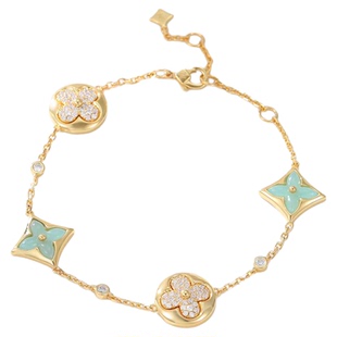 999足金四叶草五花手链5D黄金工艺莫桑点钻幸运草手串经典款手环