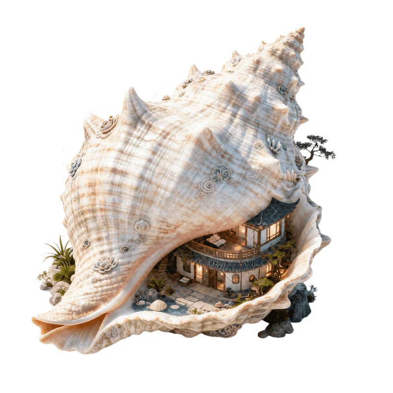 海螺屋贴纸创意贝壳海螺3D效果门贴儿童房卧室门贴木门补洞专用贴