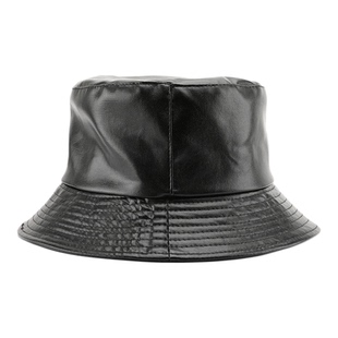 pu皮渔夫帽平顶秋冬保暖复古显脸小盆帽女纯色百搭休闲黑色皮帽男