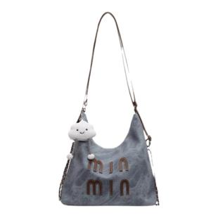 牛仔帆布包女上课通勤托特包大容量斜挎包一包三背包包大学生背包