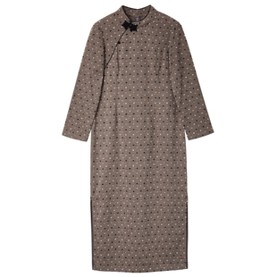 布小匠原创设计纯棉钩花长袖改良旗袍女2026新款文艺国风连衣裙