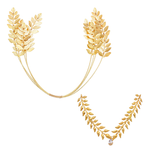 西域月挂树叶金色发箍发箍头饰敦煌希腊法老夸张发饰复古手镯额饰