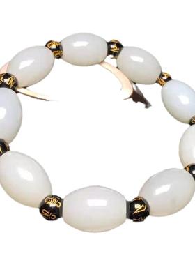 天然和田玉手串路路通大通玉珠白玉手链六字真言碧玉圆珠玉石佛珠