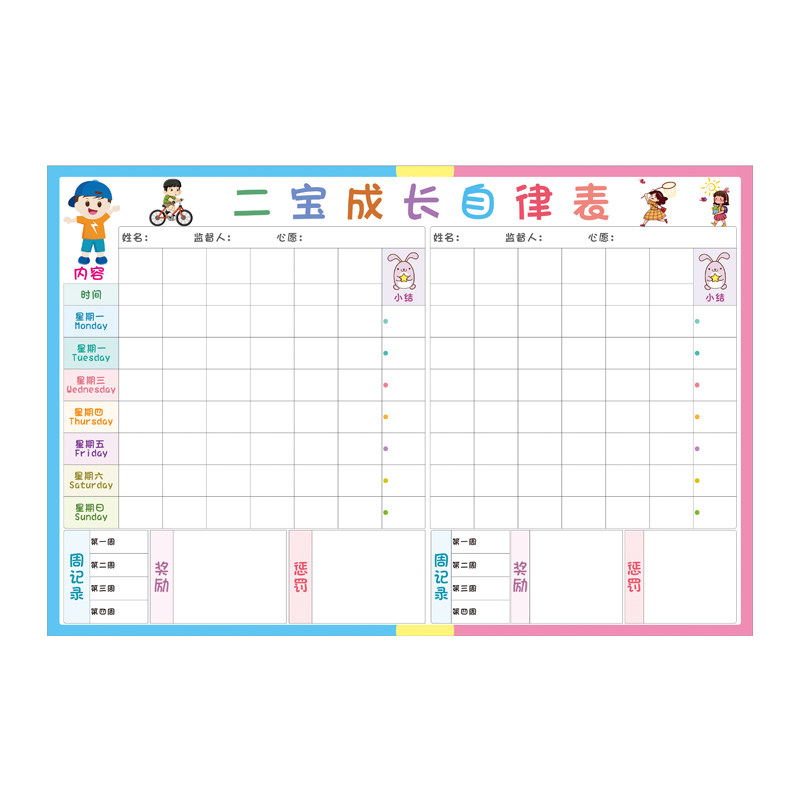 宝宝家庭二宝儿童成长自律墙贴