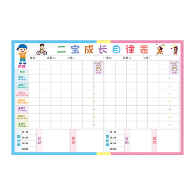 宝宝家庭二宝儿童成长自律墙贴