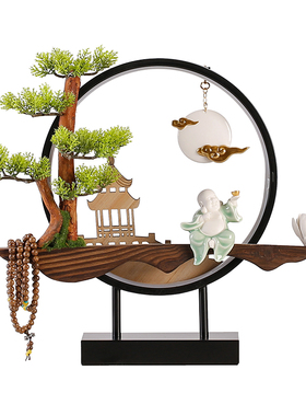 创意倒流香灯圈装饰摆件实木香炉