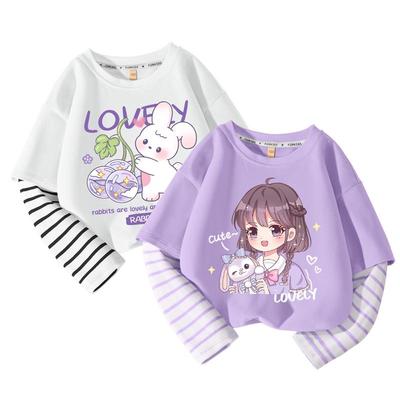 拉夏贝尔联名女童长袖t恤春秋款2025新款打底衫女孩上衣儿童秋装