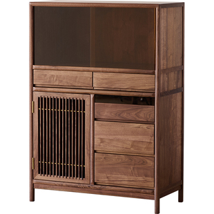 北美黑胡桃木餐边柜实木茶水柜矮柜茶室置物柜客厅柜子靠墙茶具柜