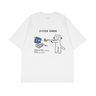 SYSTEM ERROR系统出错猫咪y2k短袖T恤男女夏季宽松搞怪纯棉上衣